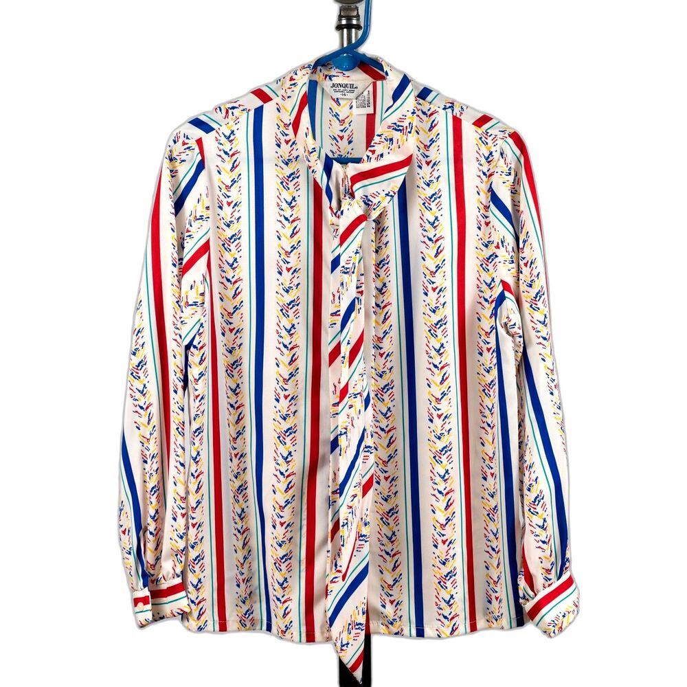Vintage 70s Jonquil red and blue blouse size 14